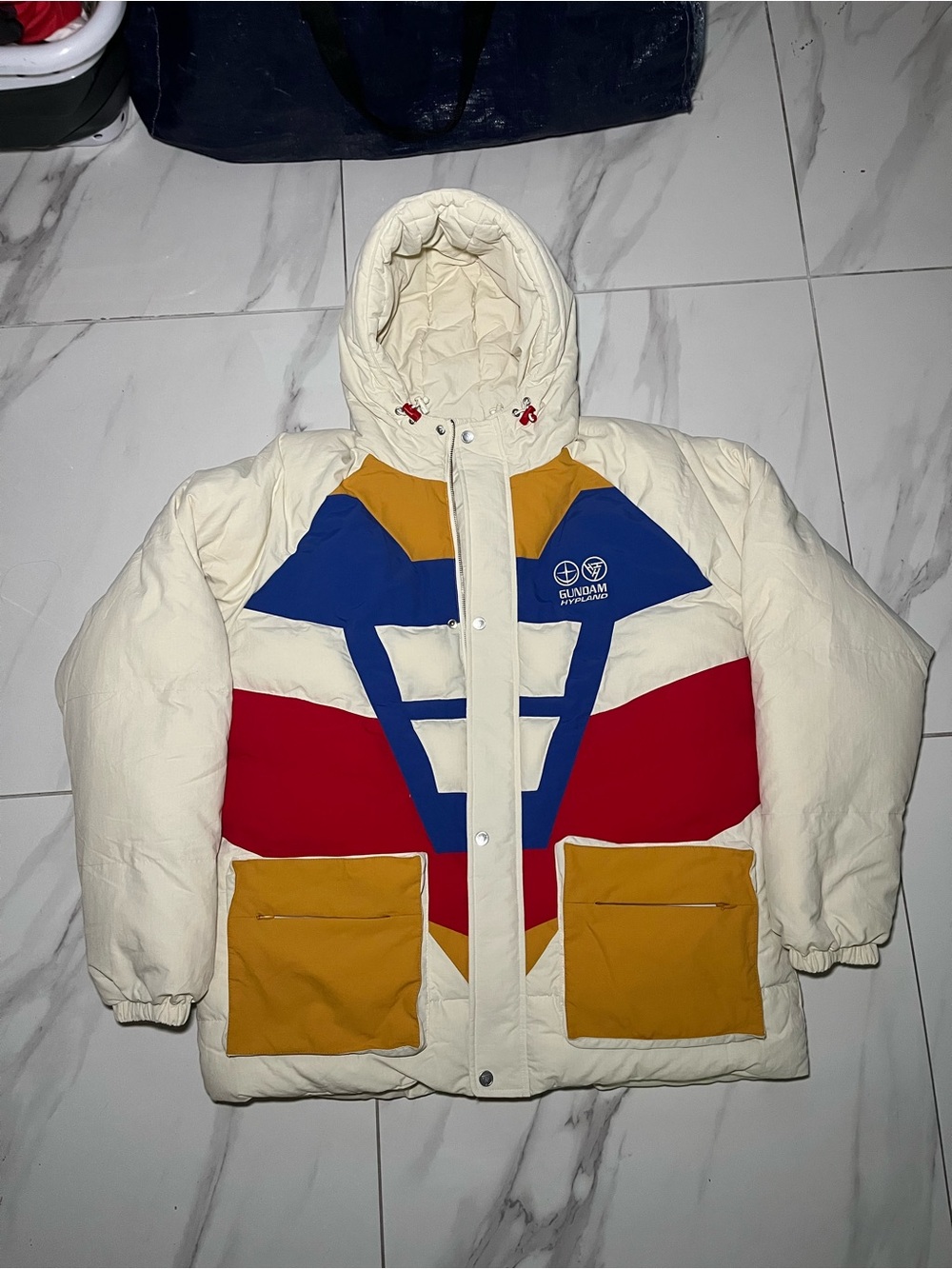 Hypland Gundam Reversible Colorblock Puffer Jacket - Cream/Blue/Red/Yellow